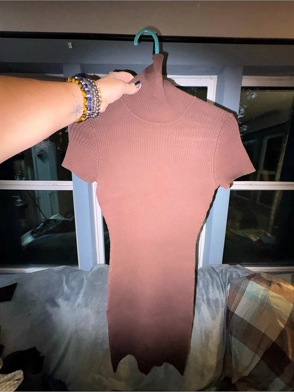 Ribbed Mock Neck Midi Dress in Brown